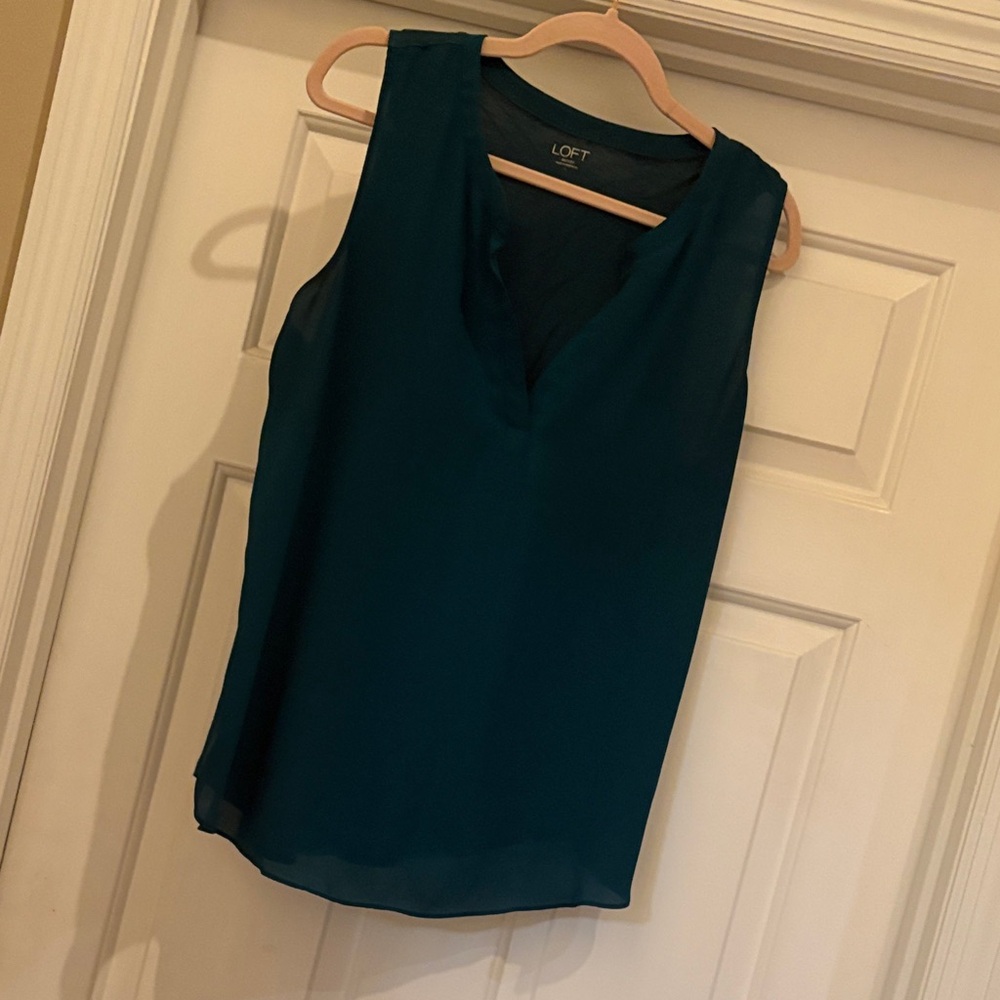 LOFT Sleeveless V-Neck Blouse - Deep Teal